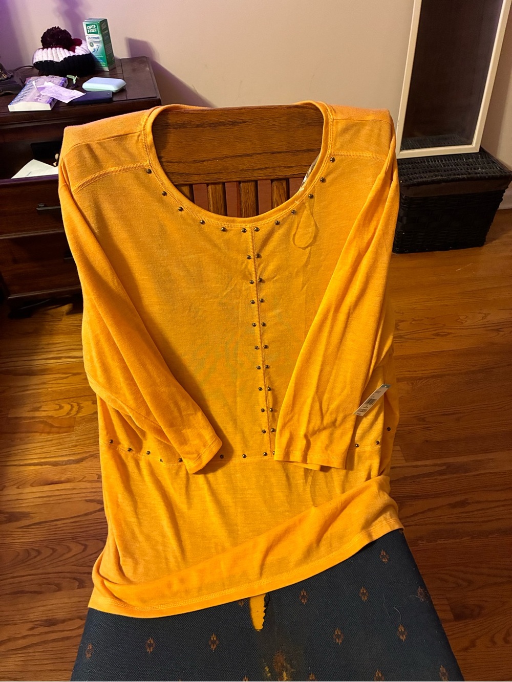 Cato Yellow Scoop Neck Tunic with Stud Detailing